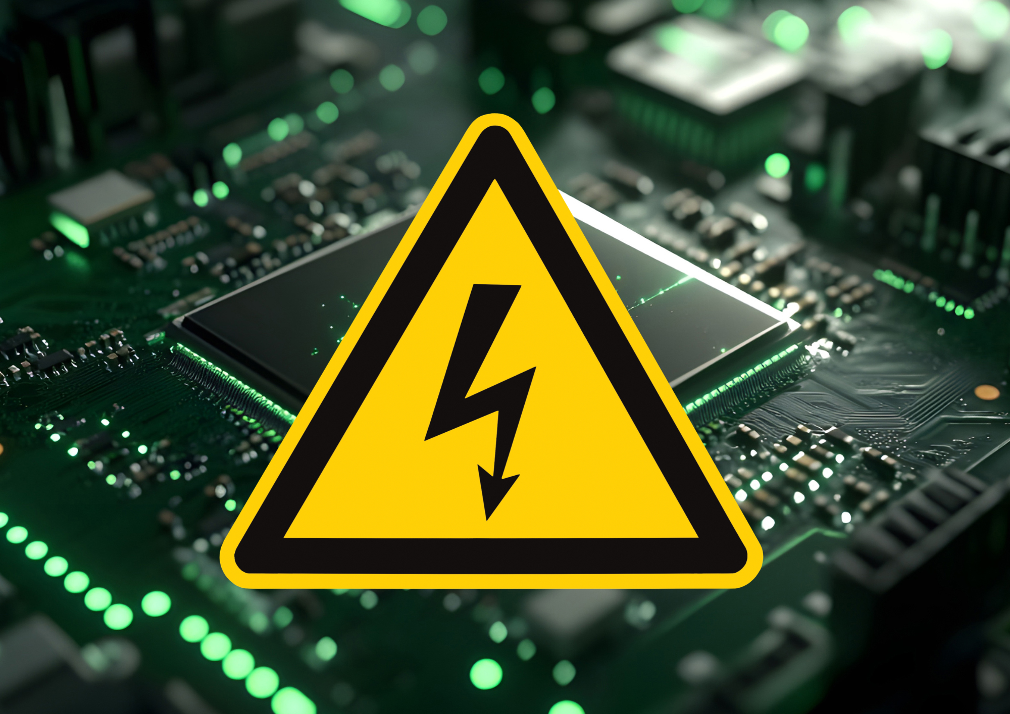 high voltage icon overlaid on an electrical circuit