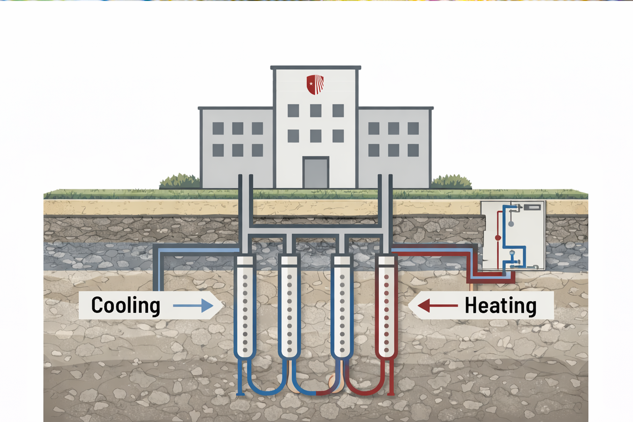 Rendering depicting geothermal heating/cooling system below stonybrook university
