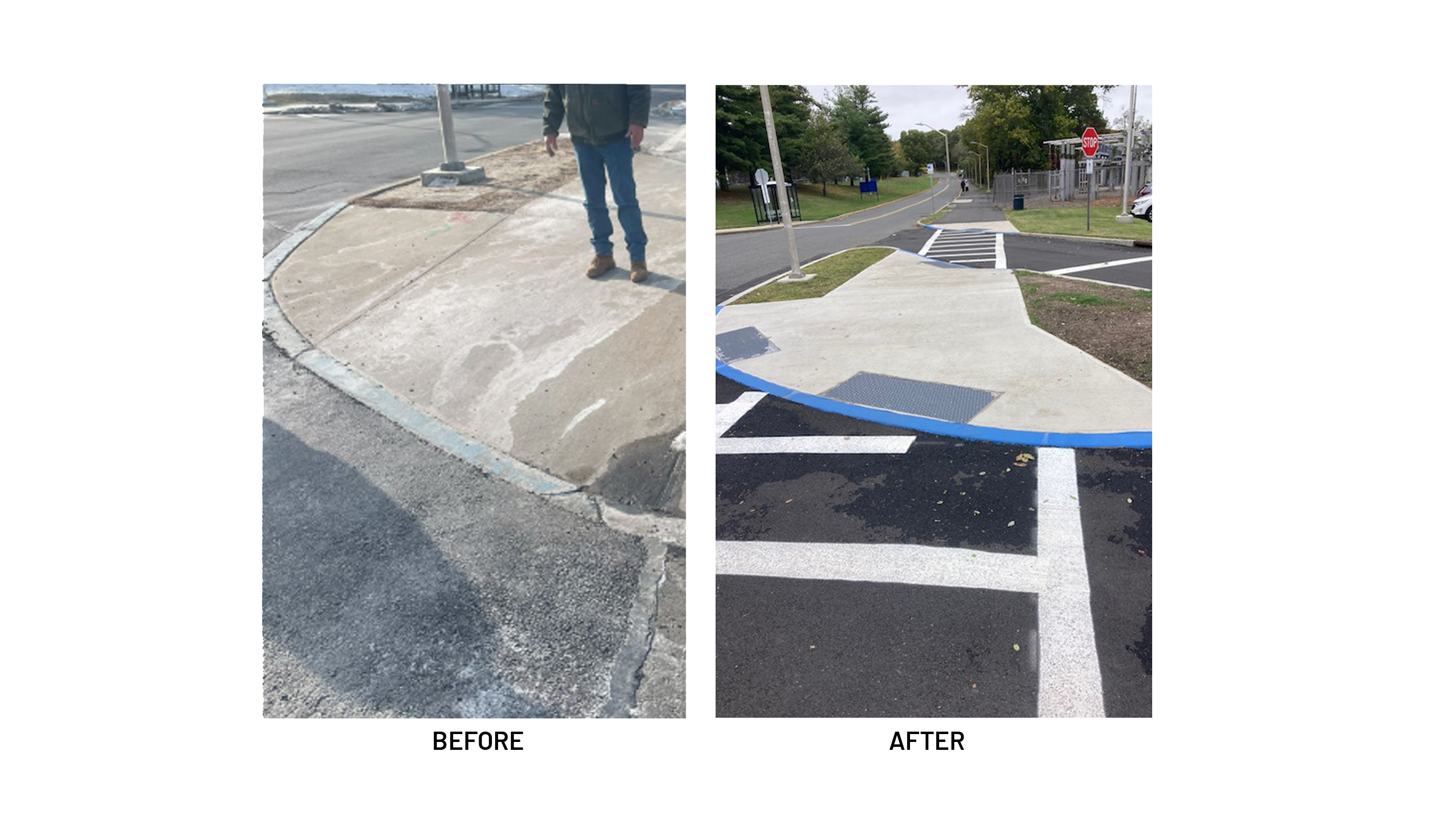 Before and after showing revision to old sidewalk ramp
