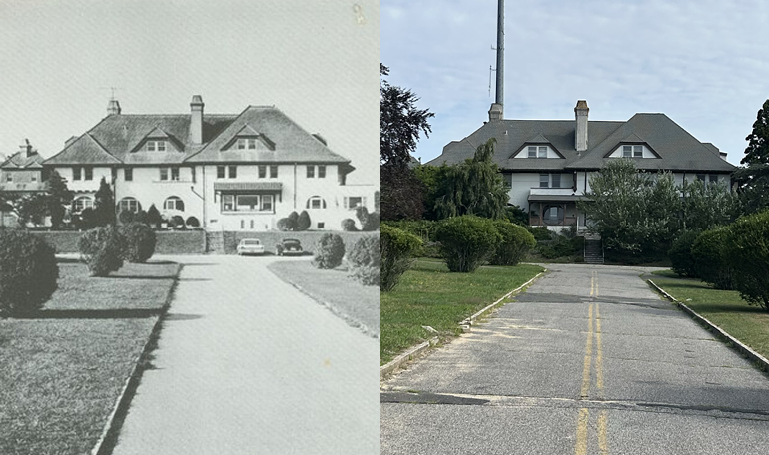 side by side of historic building in the early 1900s and today
