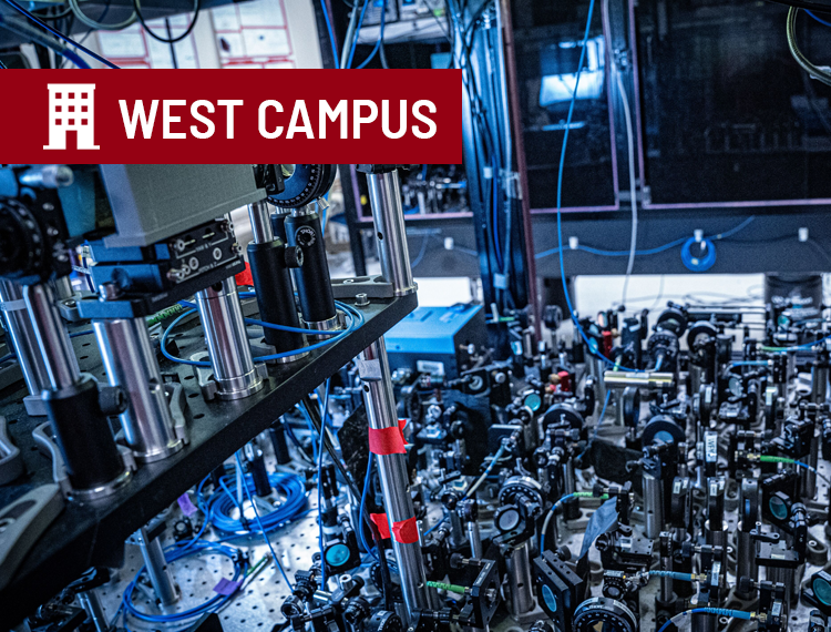 Quantum lab equipment with "West Campus" location overlay