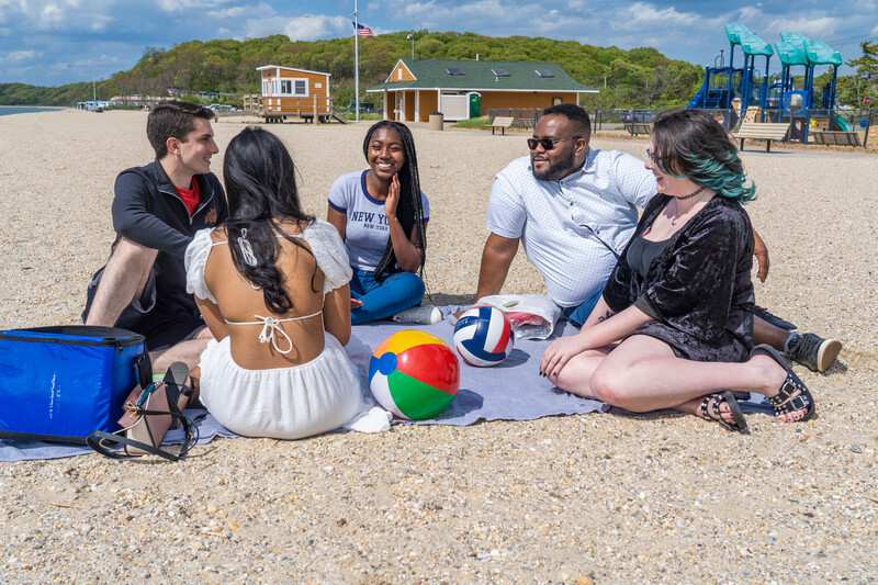 Colleagues enjoying a picnic at a Long Island beach