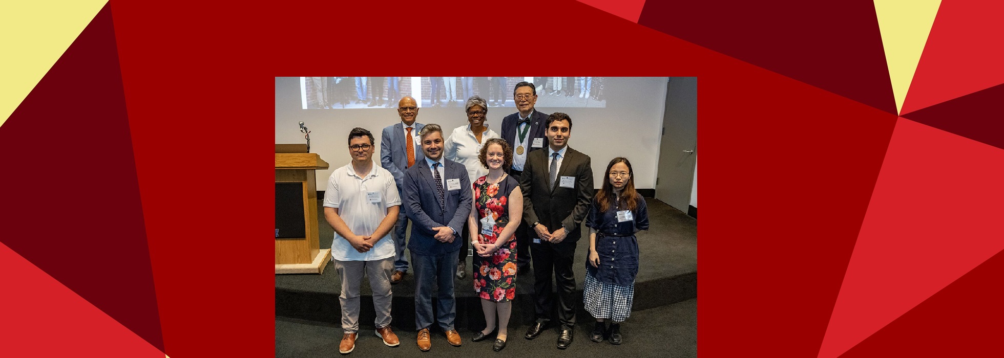 Image of 2026 Young Academic Inventor awardees against prism background