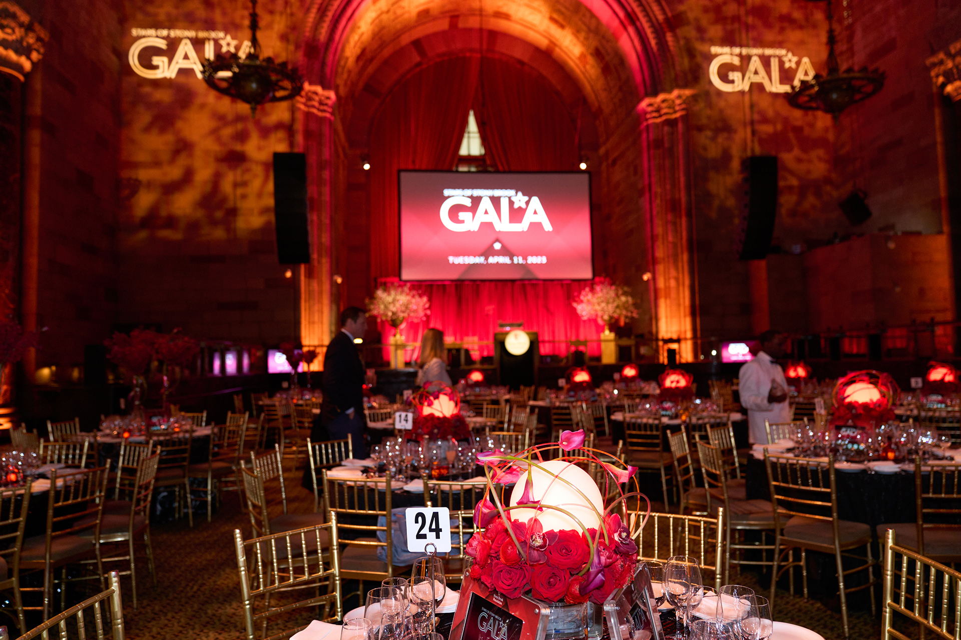 Gala ballroom set up for dinner