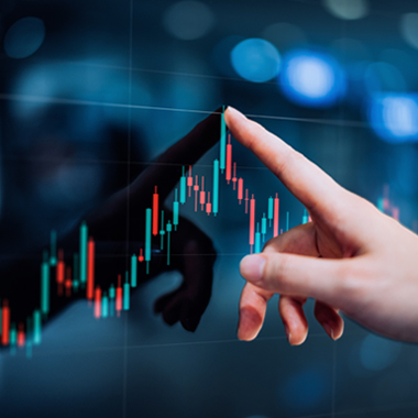 graph with finger pointing