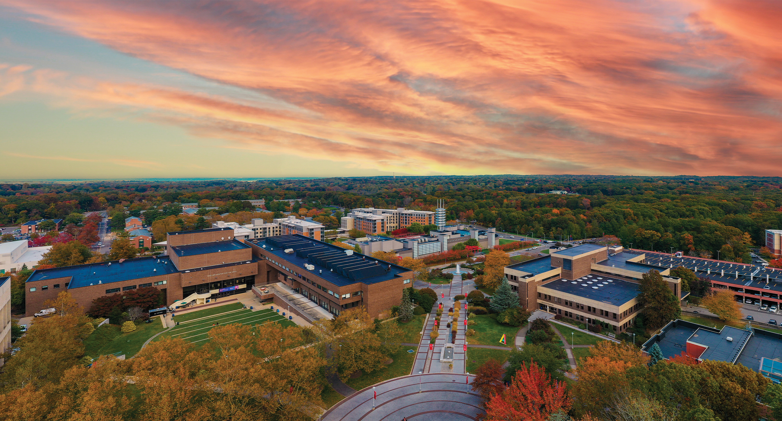 Aerial view of Stonybrook campus in Fall