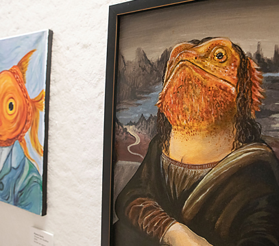 Painting of fish face in the gallery