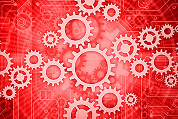 Mechanical Engineering A pattern of gears layered upon more images of gears in a lighter shade of red