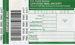 Certified mail receipt.