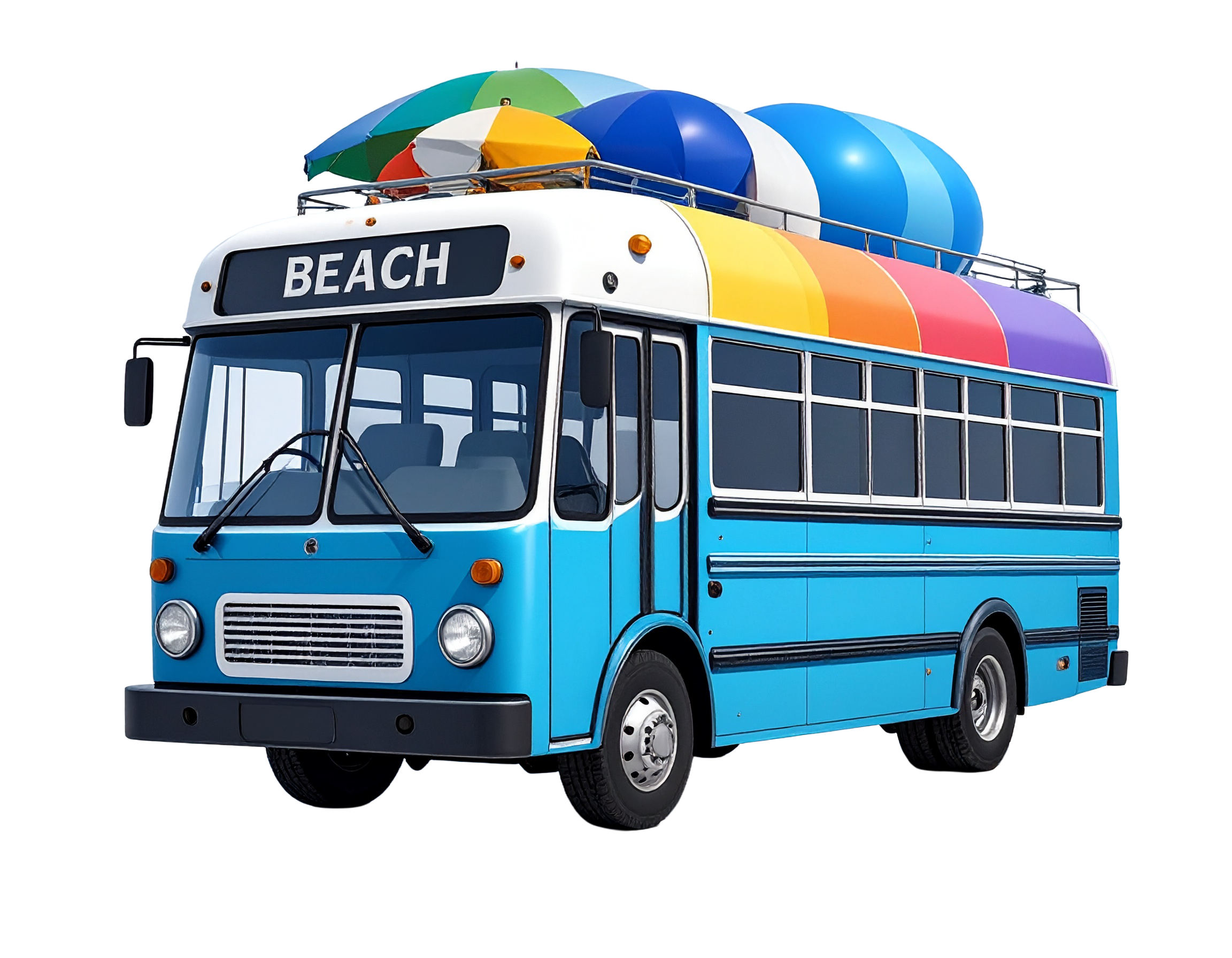 Beach bound shuttle with Beach written on front