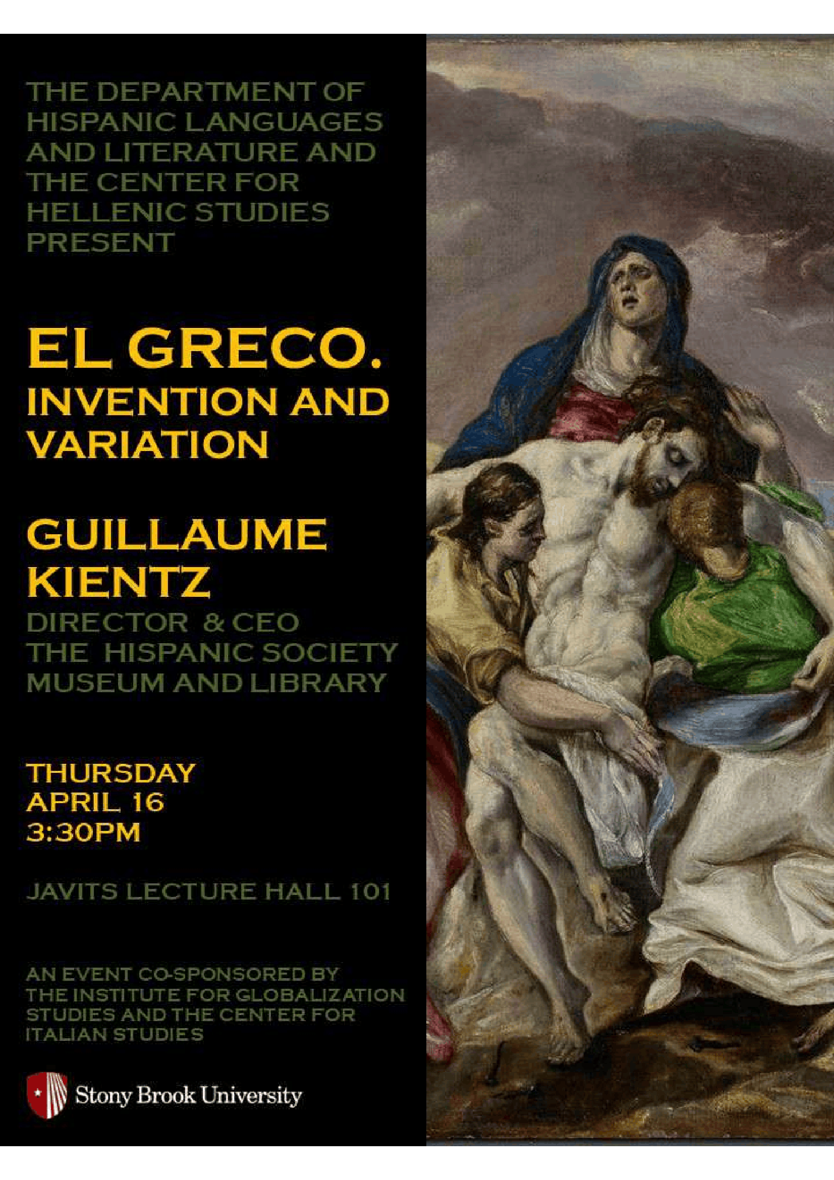 flyer advertising the El Greco event. Information on the flyer is the same as what's on the site.