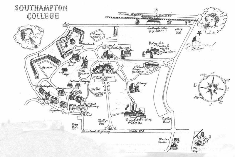 An early illustrated Southampton College campus map.