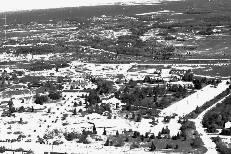 Early aerial photo of the campus.