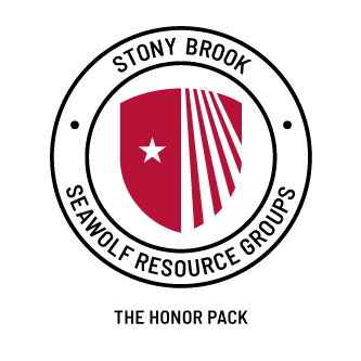 Stony Brook Seawolf Resource Groups circular logo featuring a red shield with The Honor Pack underneath