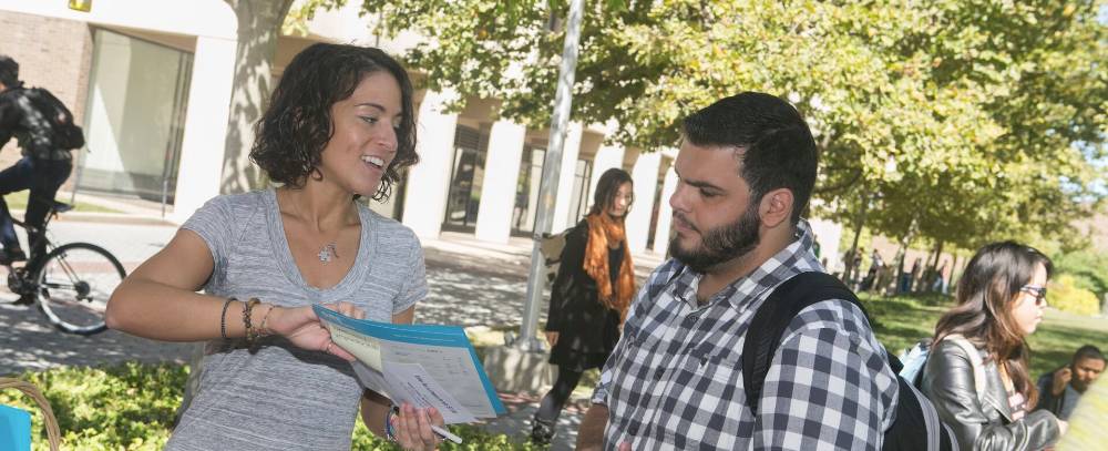 Students on campus talking
