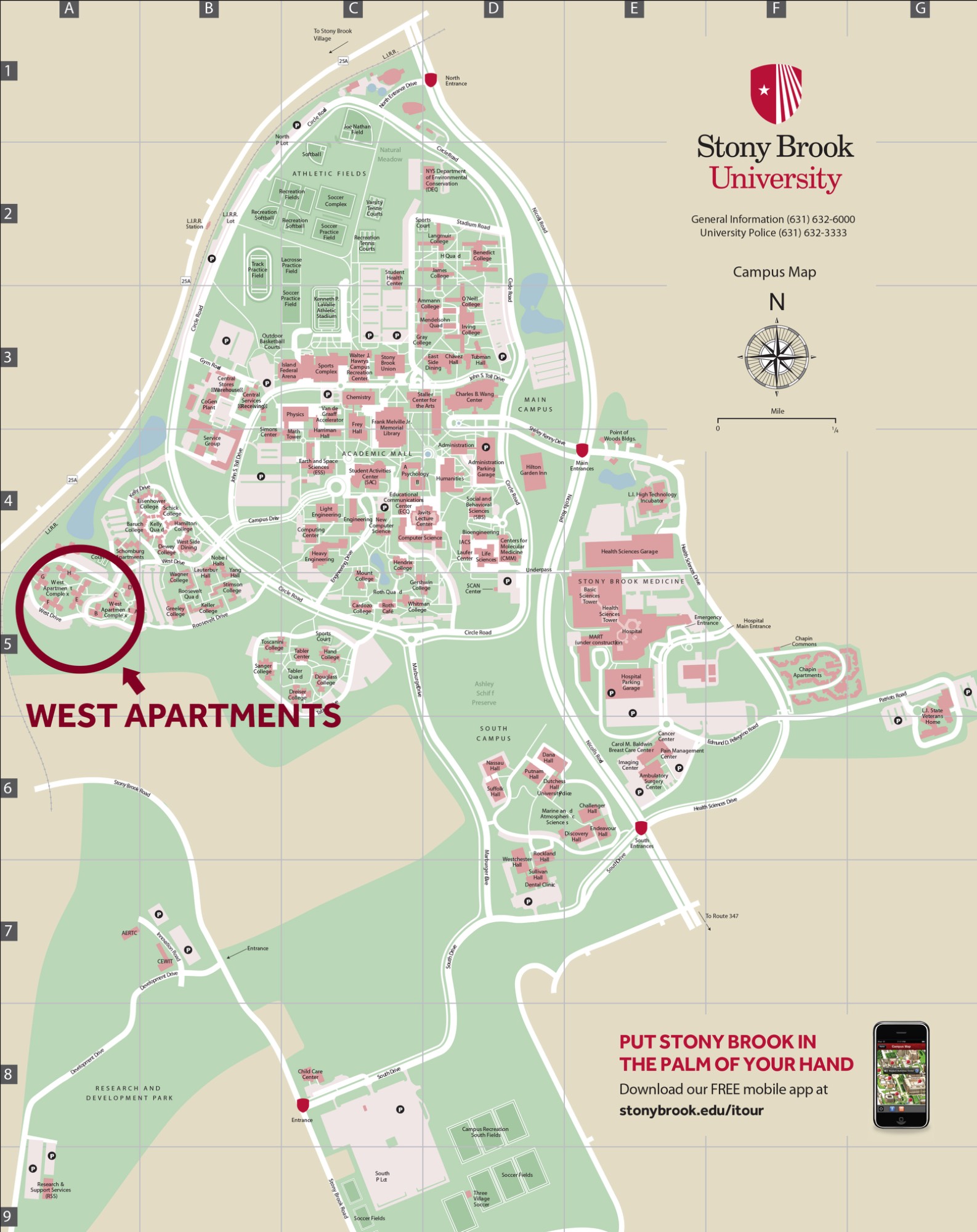 West Apartments Map Stony Brook University campus map with West Apartments circled in red