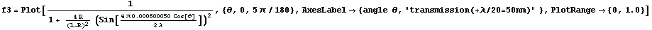 RowBox[{f3, =, RowBox[{Plot, [, RowBox[{RowBox[{1, /, RowBox[{(, RowBox[{1, +,  , RowBox[{(4 R ... 5;/20=50nm)" }, ,, RowBox[{PlotRange, , RowBox[{{, RowBox[{0, ,, 1.}], }}]}]}], ]}]}]