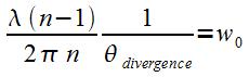 Equation
for size of waist with two lens setup