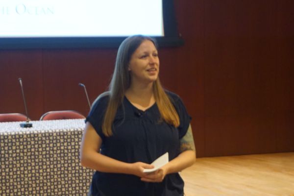Christie Mazzeo Pfoertner speaks to a group Christie Mazzeo Pfoertner speaks to a group