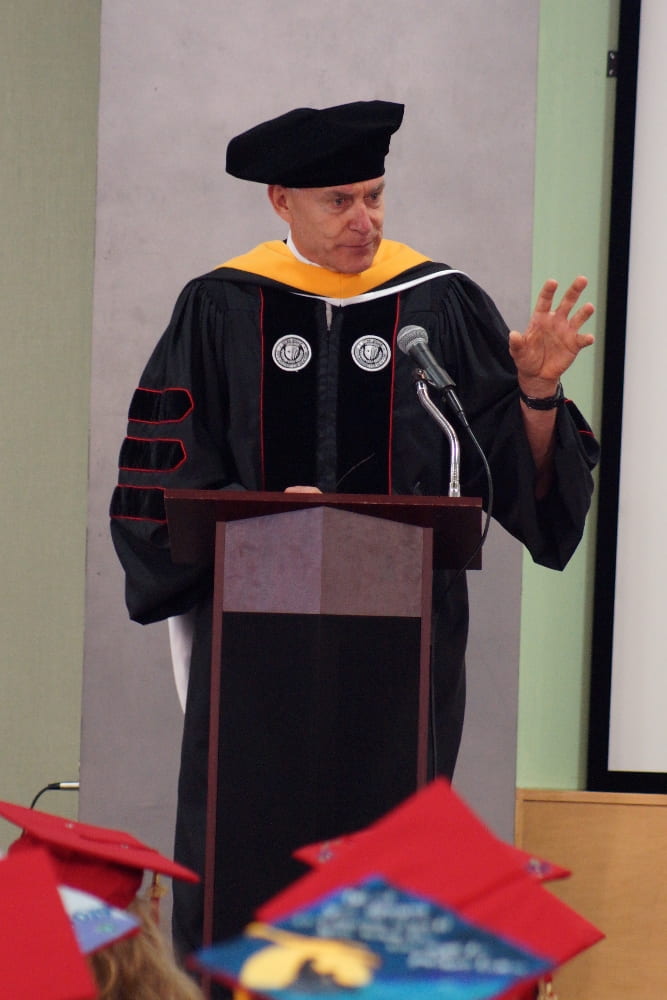 Dr. Greg Marshall giving the keynote speech at the SoMAS 2019 Convocation Ceremony. Dr. Greg Marshall giving the keynote speech at the SoMAS 2019 Convocation Ceremony.
