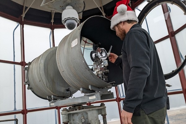 Jonathon Gaare maintains a lighthouse light