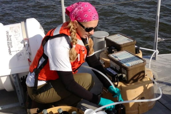 Morgan Gelinas works onboard a research vessel Morgan Gelinas works onboard a research vessel