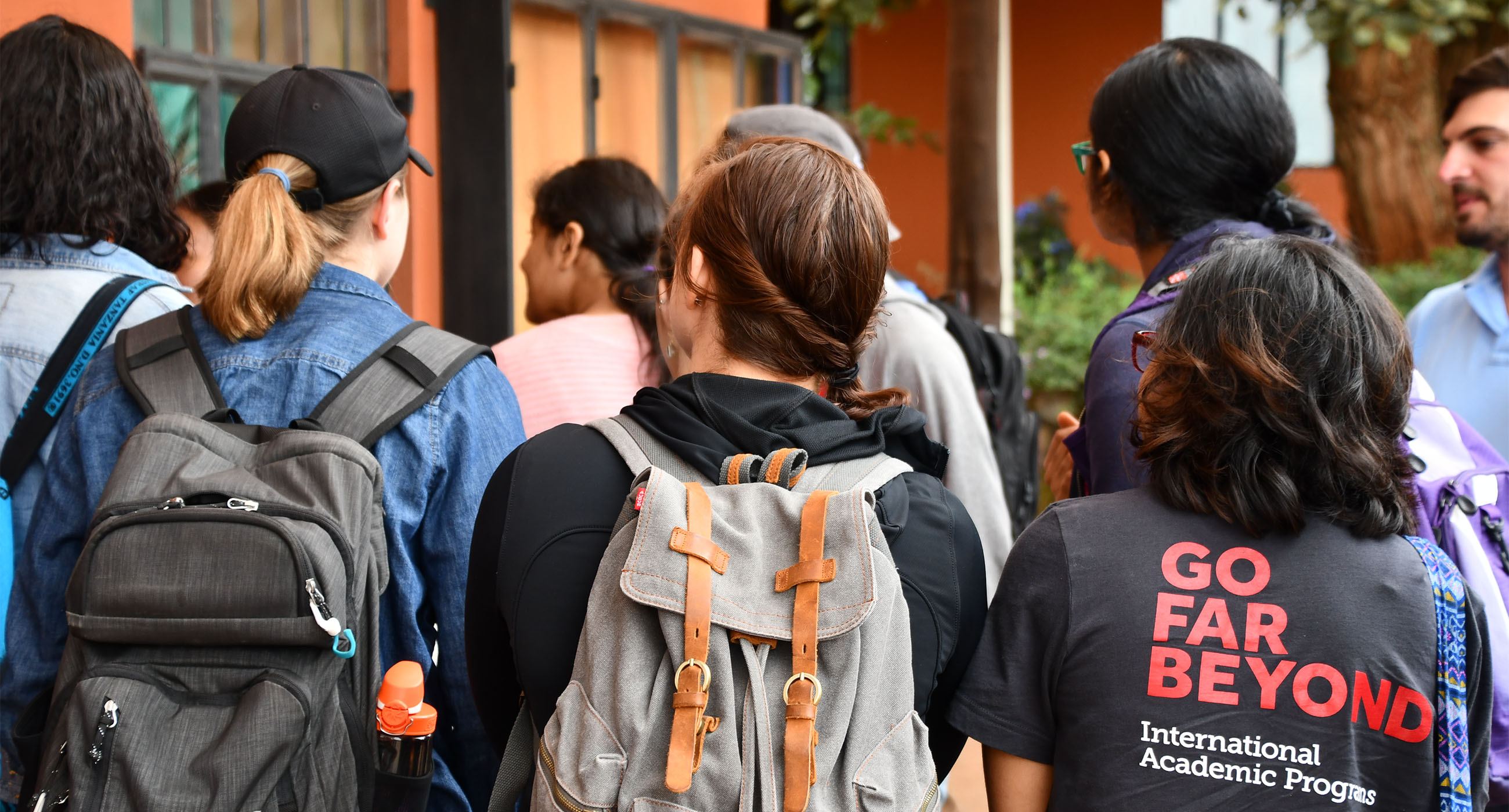 Students walking outside in a European city