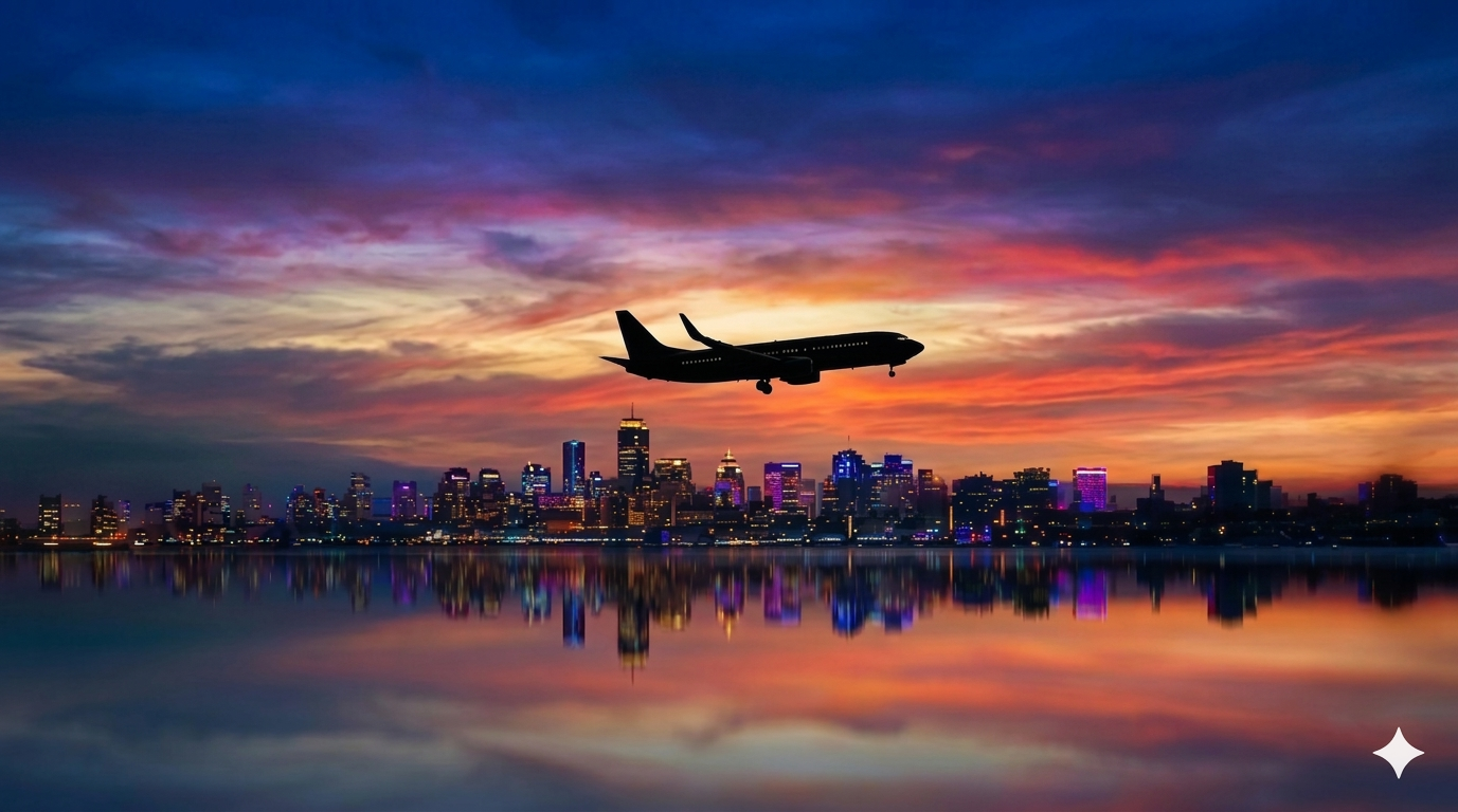 Airplane flying over a countryside landscape.