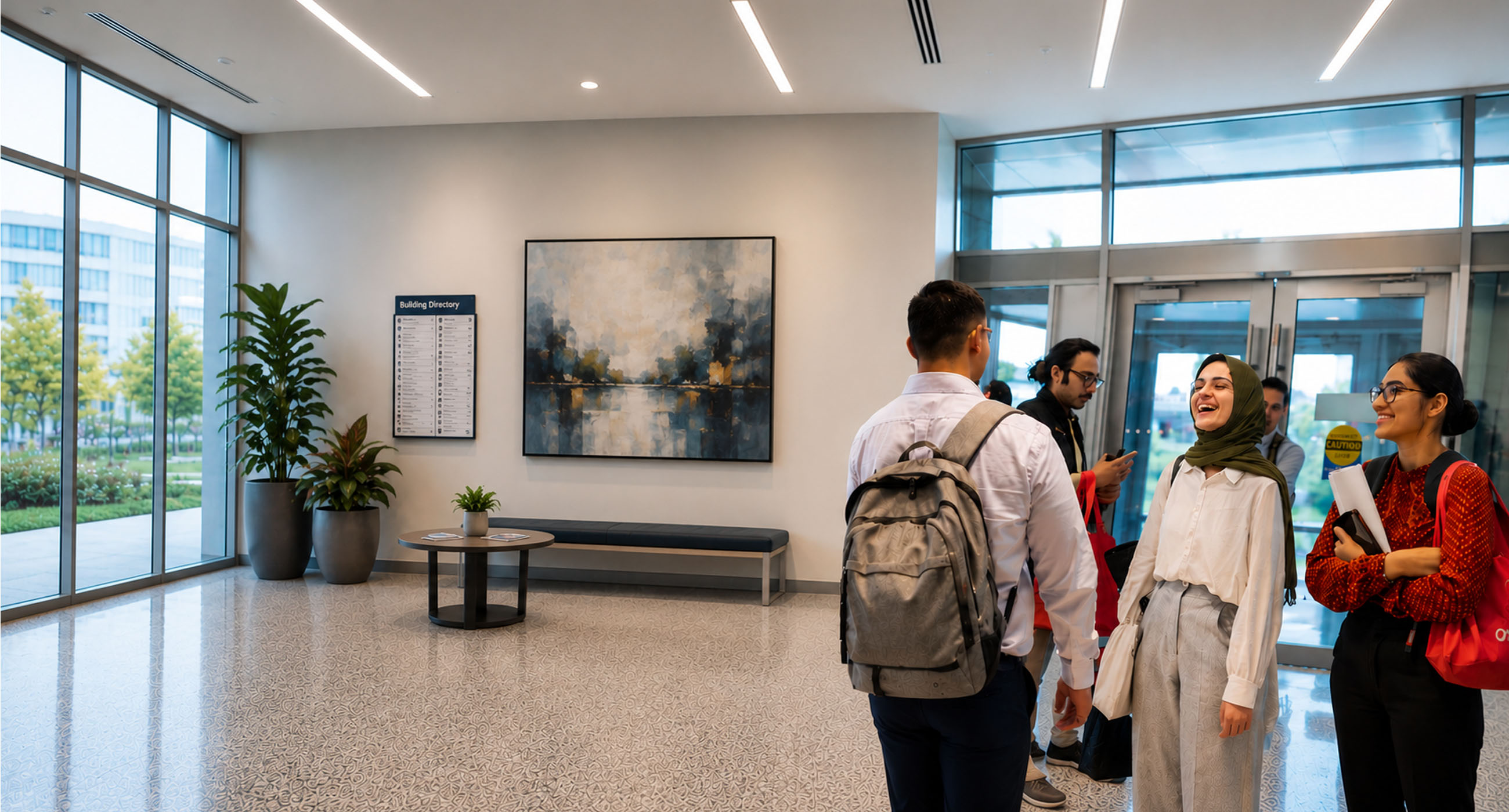 Students talking in corridor