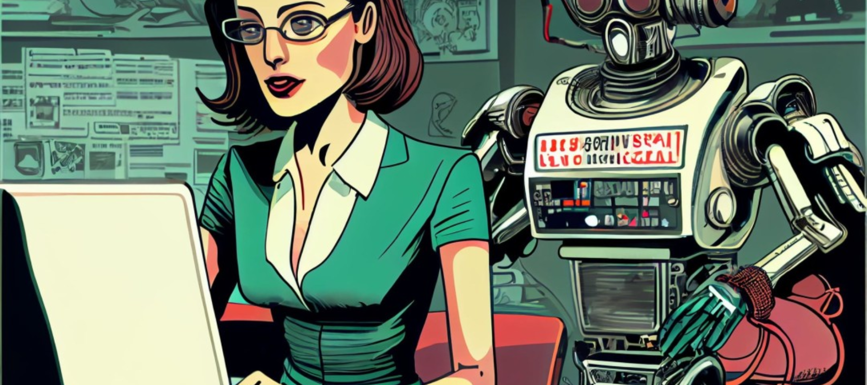 Splash image from RHETCOMP@STONYBROOK of journalist with robot